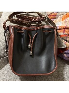 Brighton Brown and Black Leather Crossbody Bucket Bag